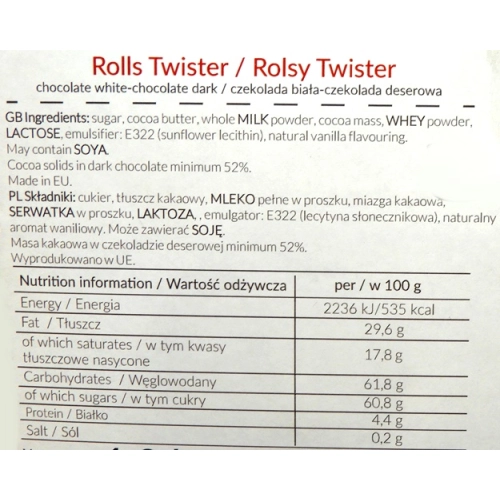 Rurki czekoladowe 52% dekoracja tort monoporcje czekolada twister mix 30g